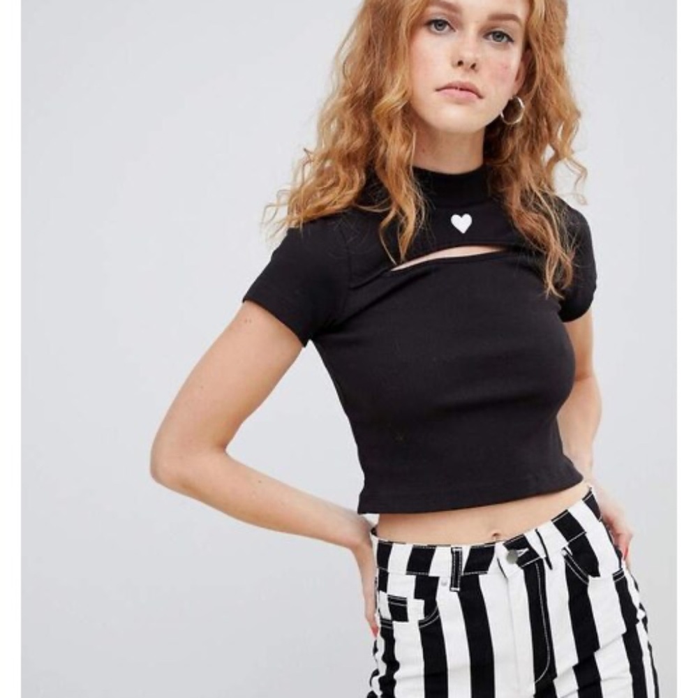 Lazy Oaf heart cut out fitted ribbed crop top